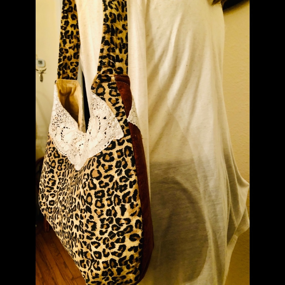 LEOPARD PRINT PURSE SHOULDER BAG TOTE   CREAM LACE - Picture 7 of 15